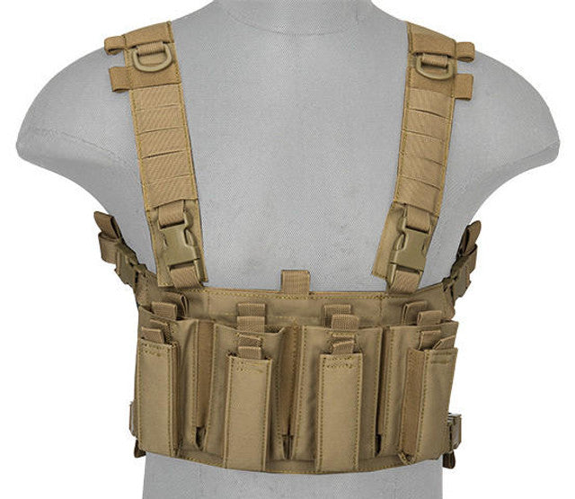 Lancer Tactical 1000D Nylon Quad M4 And Pistol Mag Chest Rig, Tan