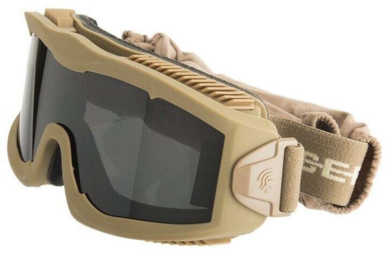 Lancer Tactical AERO Series Dual Pane Airsoft Goggles, Tan w/ Smoked, Yellow, & Clear Lens
