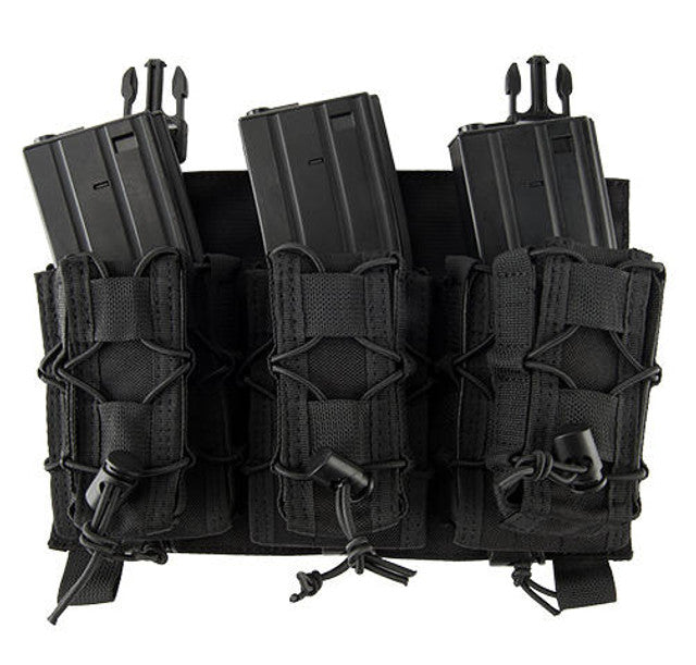 Lancer Tactical Hook & Loop Adaptive Triple M4/Pistol Mag Pouch, Black