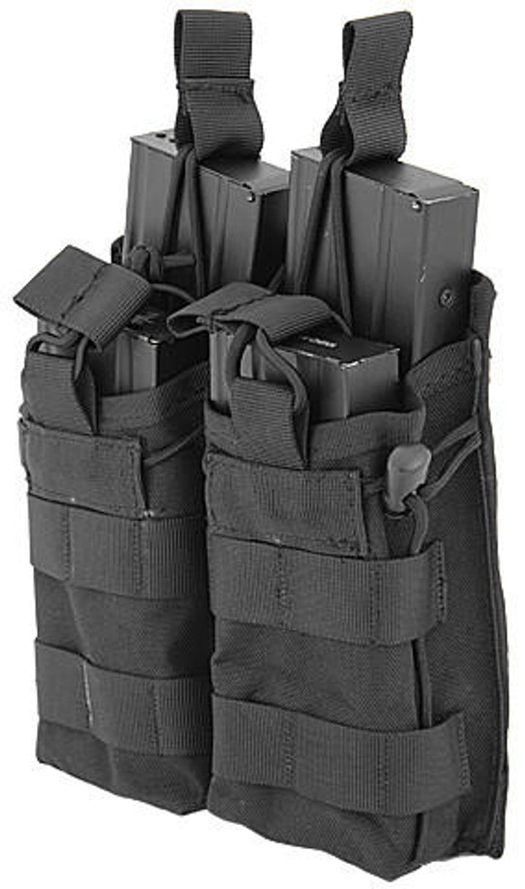 Lancer Tactical Nylon Bungee Open Top Double Mag Airsoft Pouch, Black