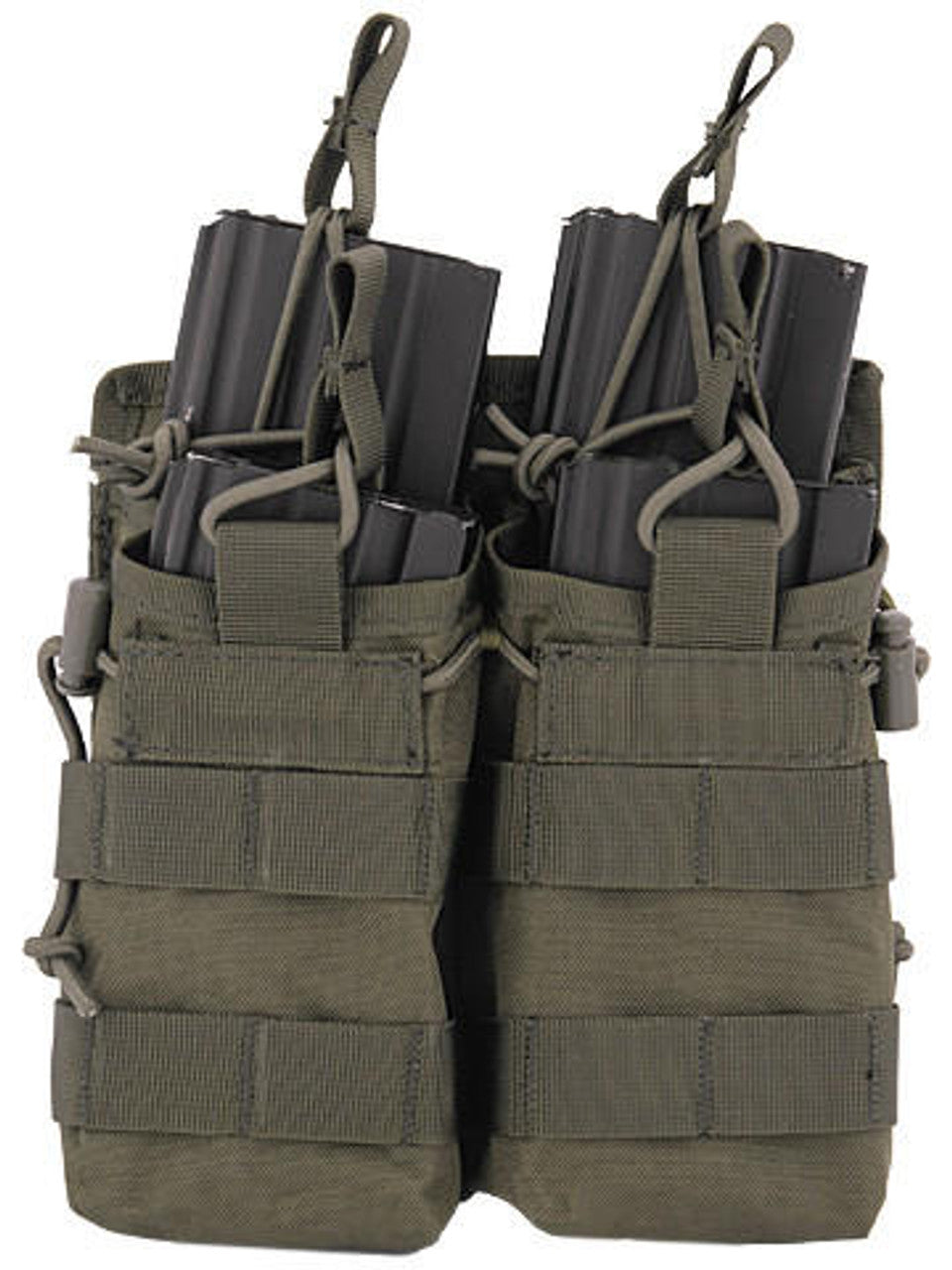 Lancer Tactical Nylon Bungee Open Top Quad Magazine Airsoft Pouch, OD Green
