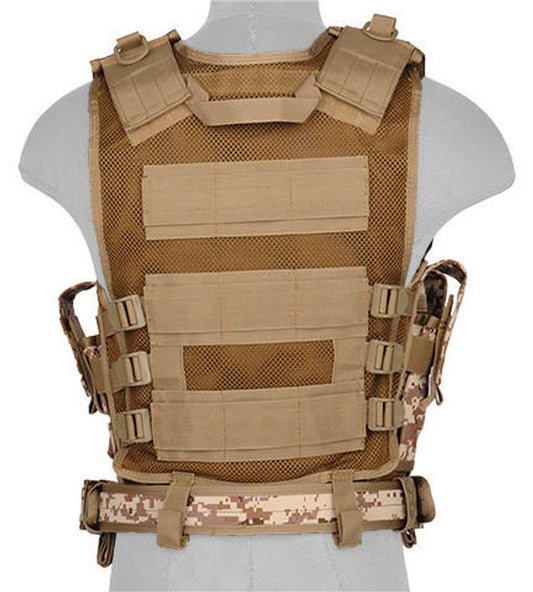 Lancer Tactical 1000D Nylon Airsoft Combat Vest w/ Holster, Desert Digital