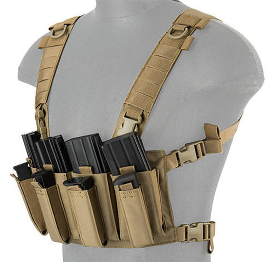 Lancer Tactical 1000D Nylon Quad M4 And Pistol Mag Chest Rig, Tan