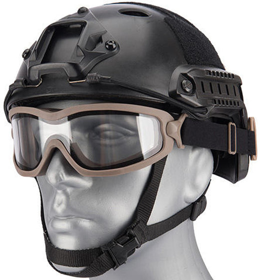 Lancer Tactical Double Layer Airsoft Goggles, Clear Lens, Tan