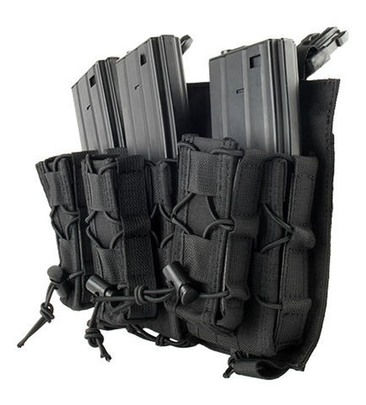 Lancer Tactical Hook & Loop Adaptive Triple M4/Pistol Mag Pouch, Black