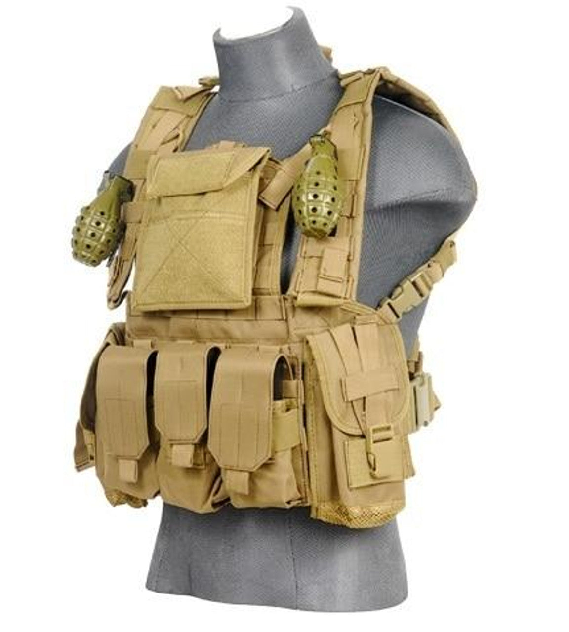 Lancer Tactical Modular Chest Rig with Pouches, Tan – Multicam Tactical