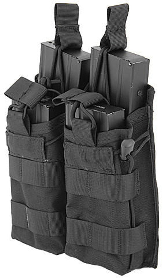 Lancer Tactical Nylon Bungee Open Top Double Mag Airsoft Pouch, Black