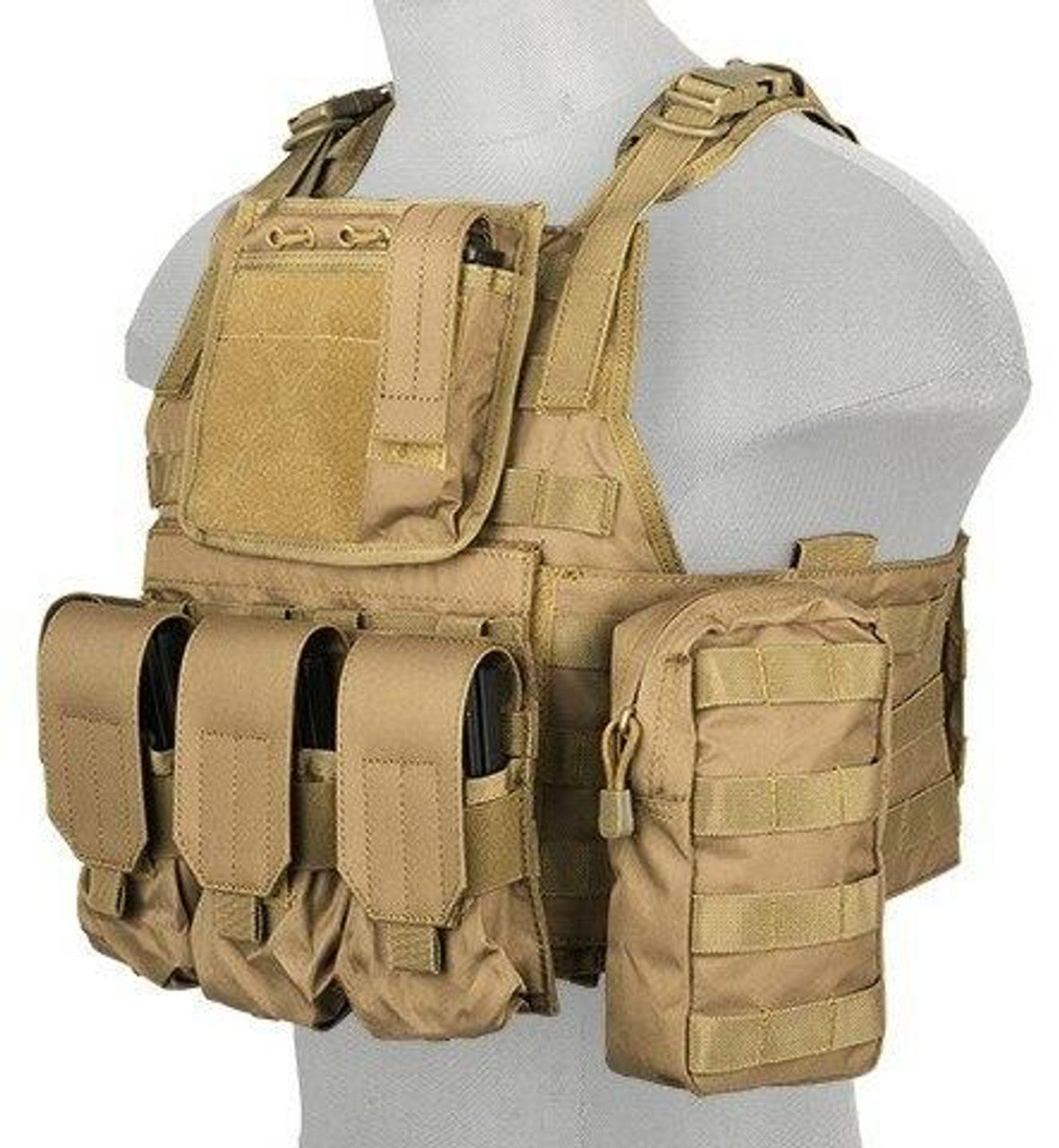 Lancer Tactical Nylon Tactical Assault Plate Carrier, Tan