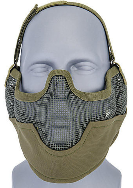 UK Arms Tactical Metal Mesh Half Mask with Ear Protection for Airsoft, OD Green